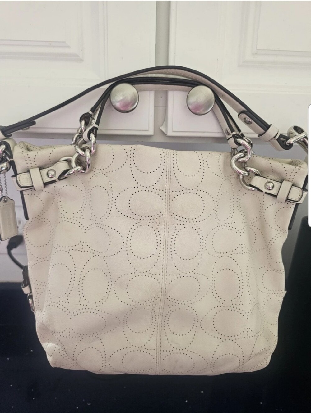Coach Leather Perforated Shoulder Bag White